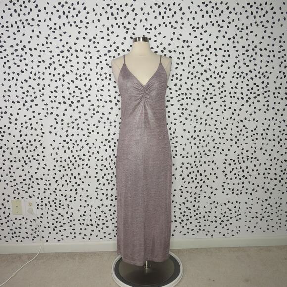 David Lerner Emily Purple Metallic Knit V-Neck Midi Slip Dress - Picture 2 of 9